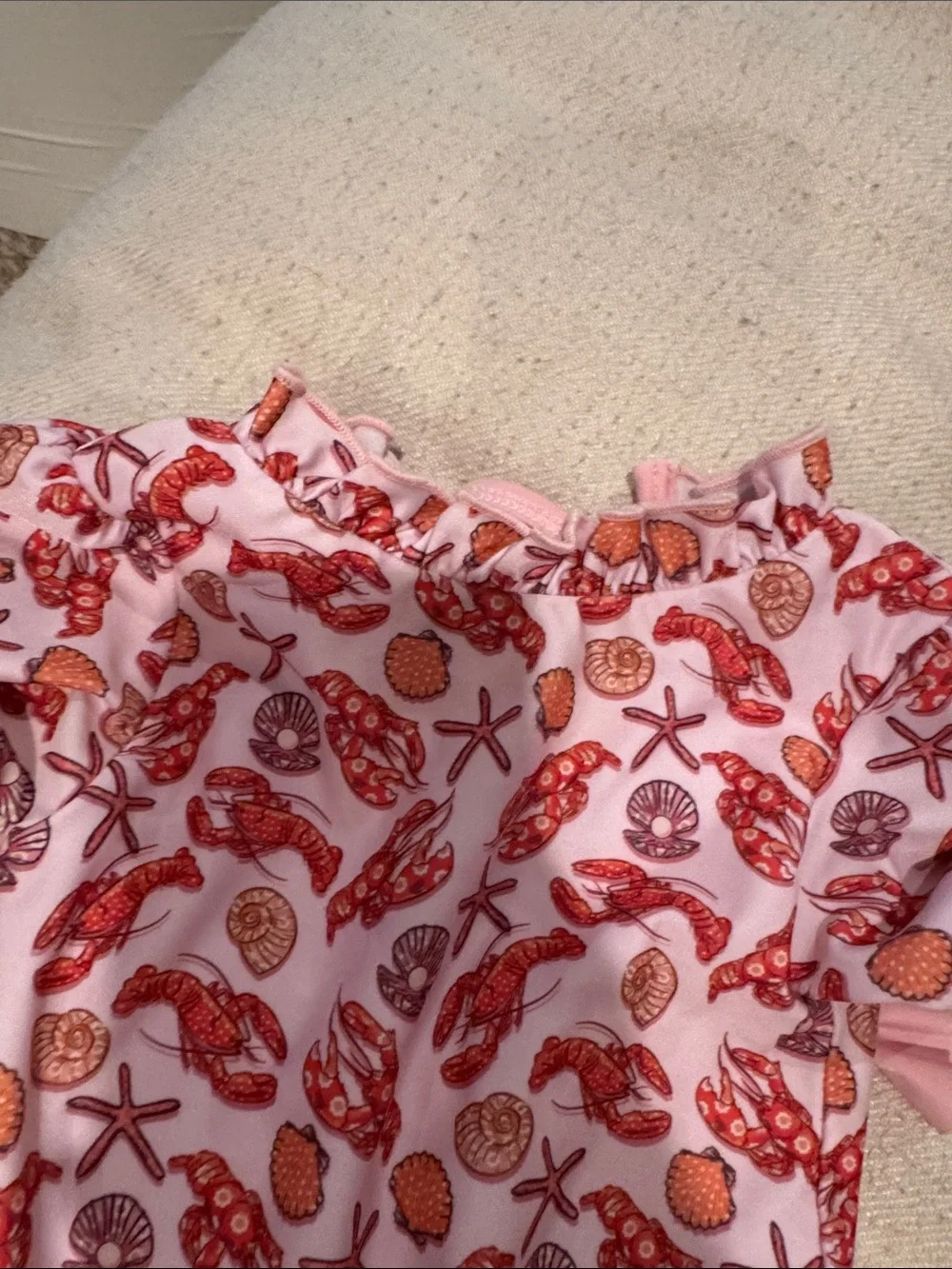 Girls Pink Seashell Print Long-Sleeve Swim One-Piece